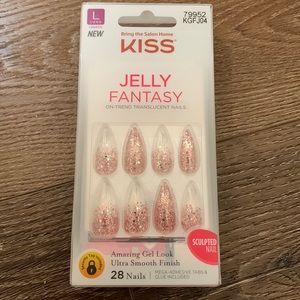 Kids Jelly Fantasy Ready-to-wear Gel Nail KGFJ04 Clear Pink Glitter 79952. New